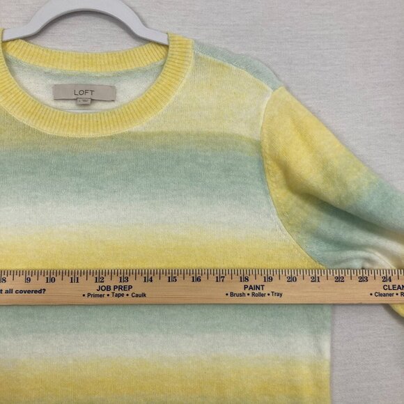 LOFT Yellow Blue Striped Crew Neck Soft Cozy Wool Blend Sweater Large - Picture 6 of 10